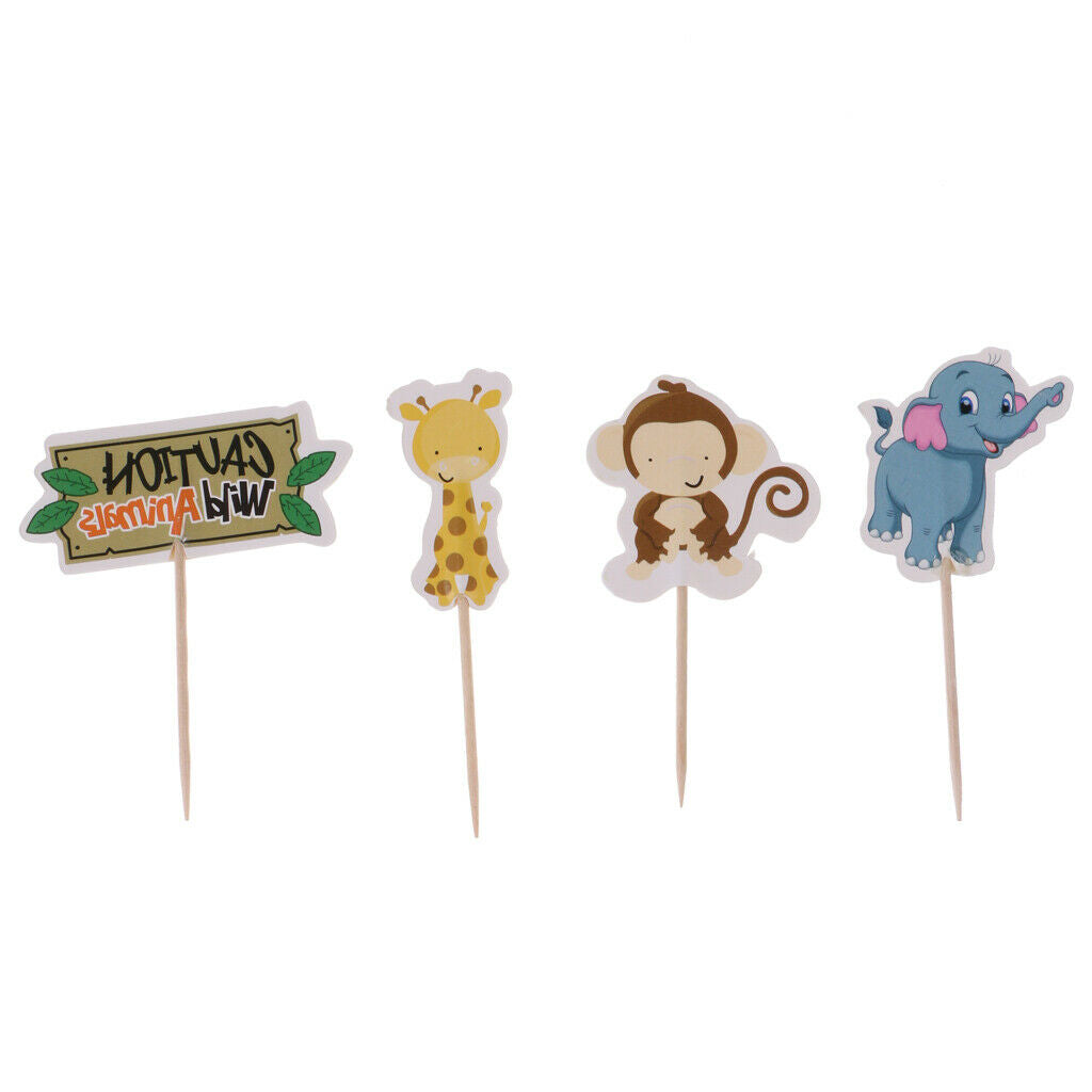 MagiDeal 24pcs Safari Animal Cupcake Toppers Picks Baking Cups Decor