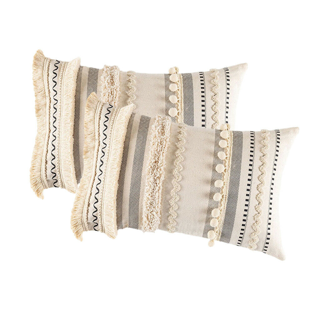 2pcs Moroccan Boho Throw Pillow Cover Cotton Woven Decorative Pillow Case