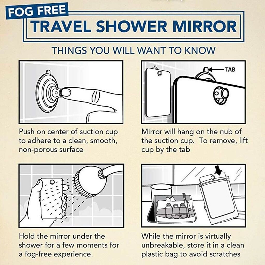 Acrylic Anti Fog Shower Mirror Washroom Mans Mirror Fog Free Unbreakable