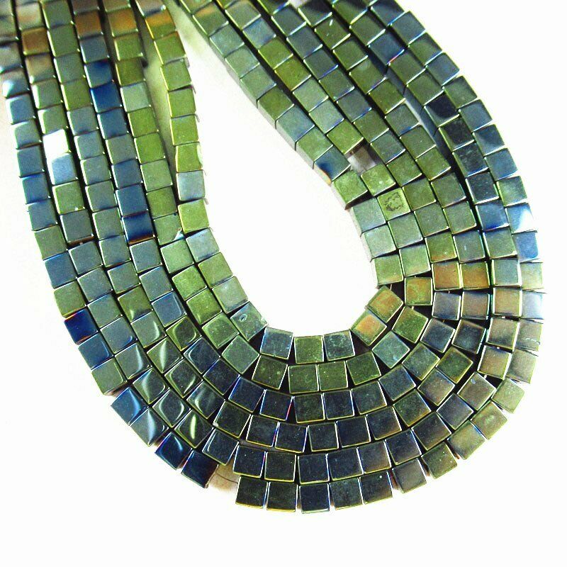 2Strand Army Green Hematite Cube Pendant Loose Bead 15.5 " 3x3x3mm 15g A-486TS