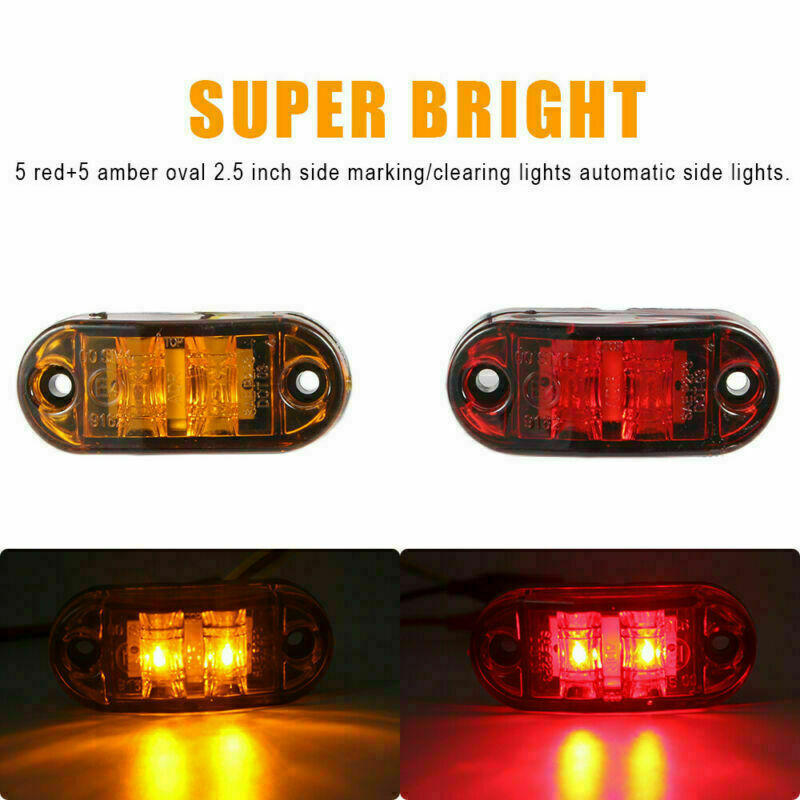 5x Red + 5x Amber 2.5" LED Side Marker Clearance Lights fit Trailer Truck Pickup