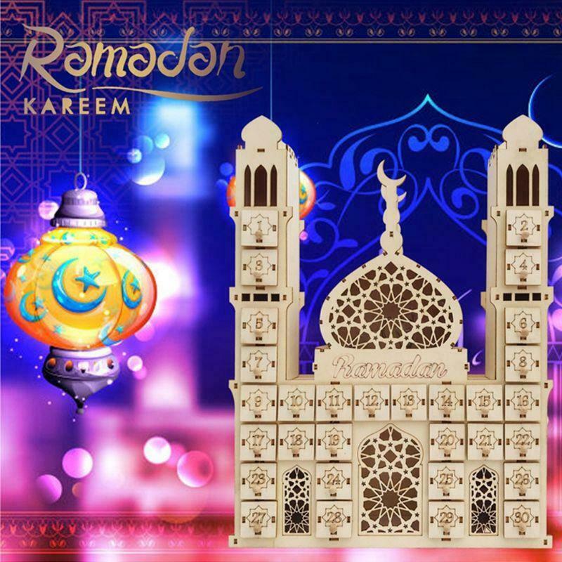 Ramadan Countdown Calendar DIY Wooden Eid Mubarak Ornament Drawer Party Decor