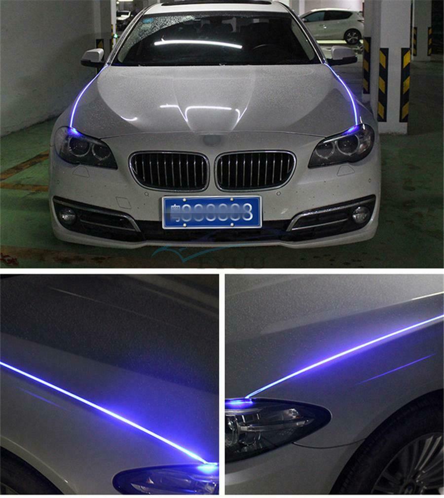 1 Set Left&Right 80CM Vehicle Hood Blue LED Atmosphere Light Strip Universal