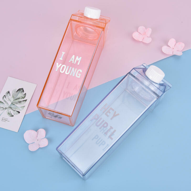 Creative Cute Plastic Clear Milk Carton Water Bottle Transparent Milk Box Cu CH