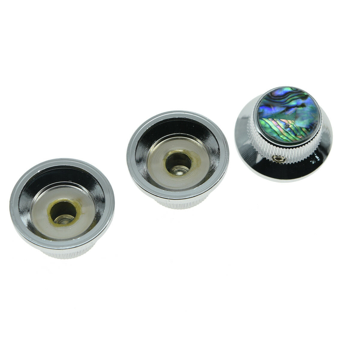 3x Set Screw Abalone Top Chrome Guitar Knobs Strat Metal Knobs for 6mm Shaft Pot