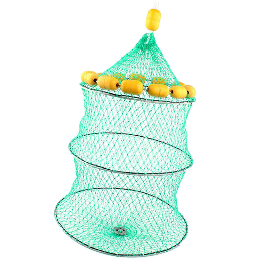 Buoyancy Fishing Net Trap Three-Layer Folding Fish Cage with 14 Float Balls
