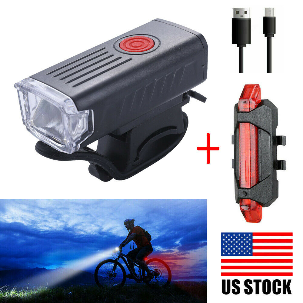 Mountain Bike Light USB Rechargeable Bicycle LED Torch Front Rear Lamp Set