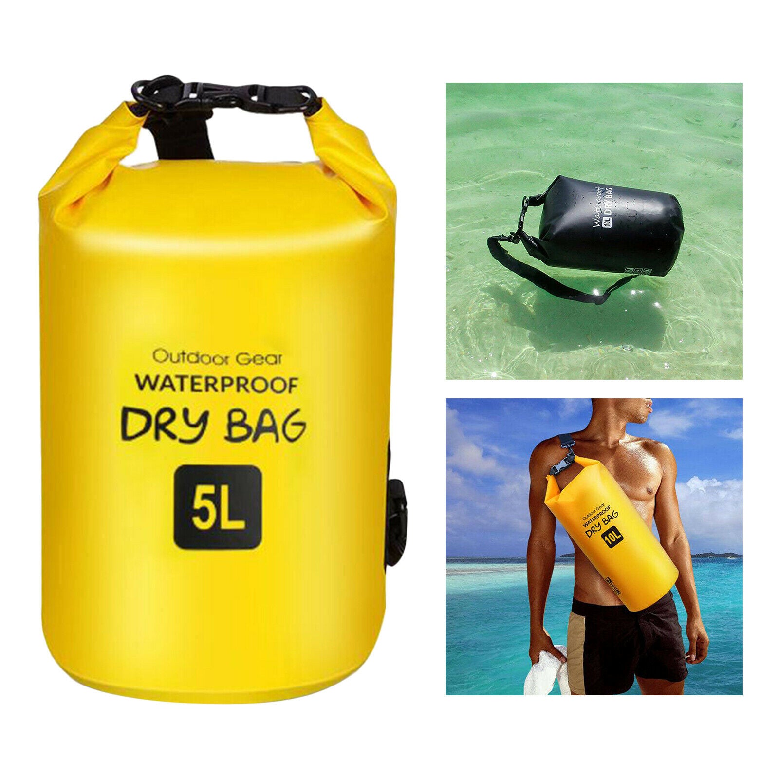Waterproof Dry Bag Backpack Camping Boating Kayaking Roll Top Sack Pack 5L