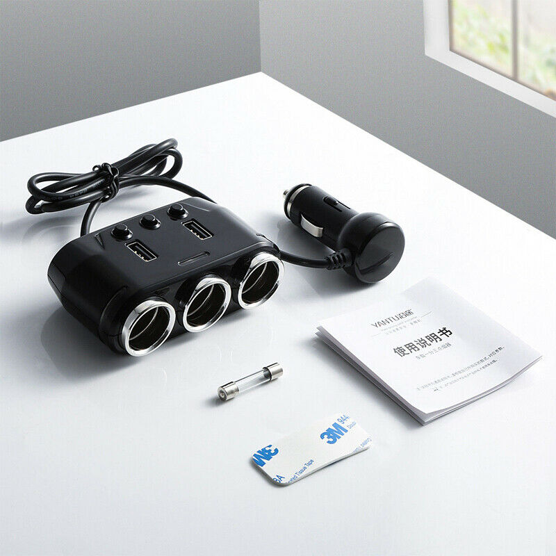 3 Way Cigarette Lighter Socket Splitter Power Adapter Dual USB Car Phone Charger