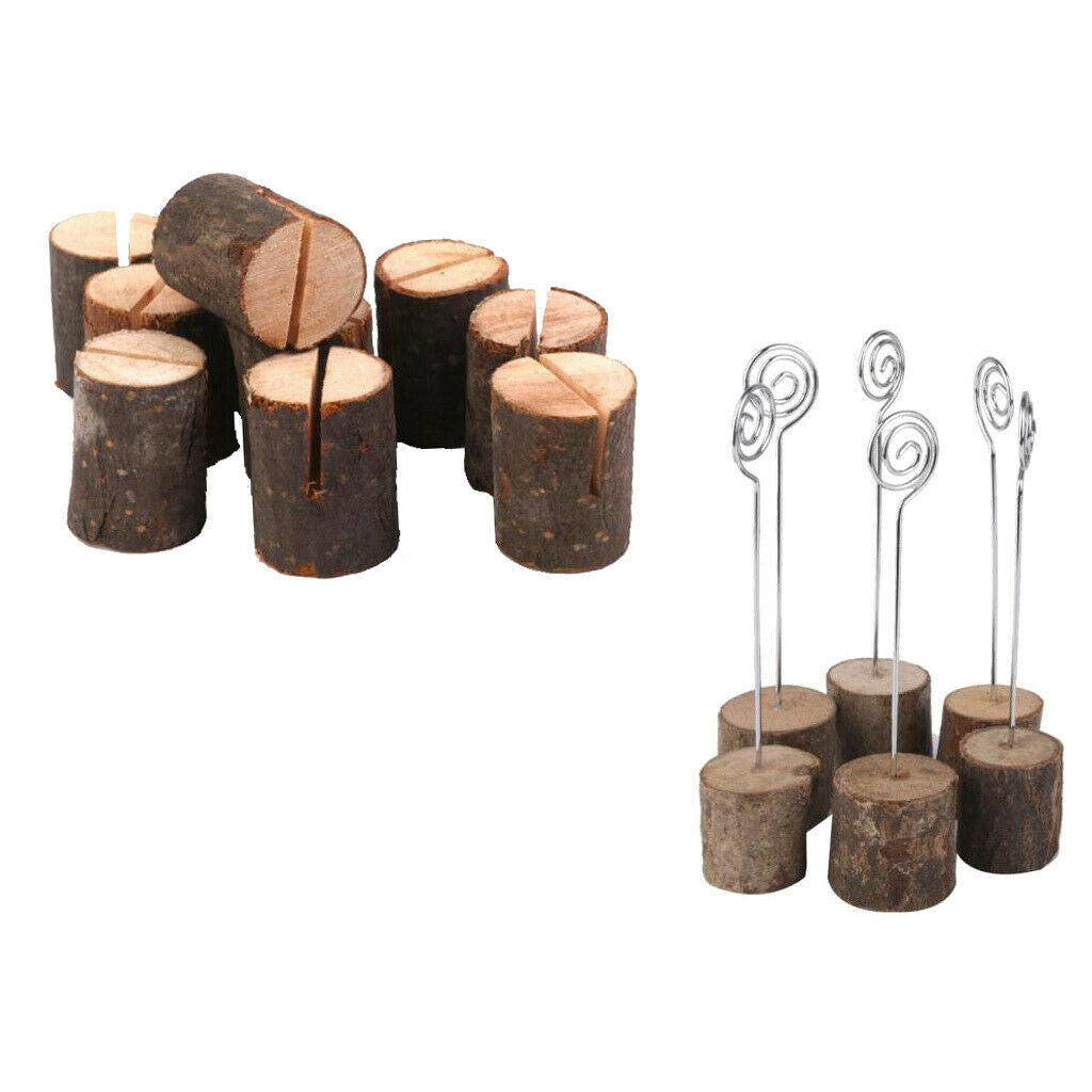16PCS Wooden Base Place Card Holders, Rustic Iron Wire Picture Picks Clip Holder