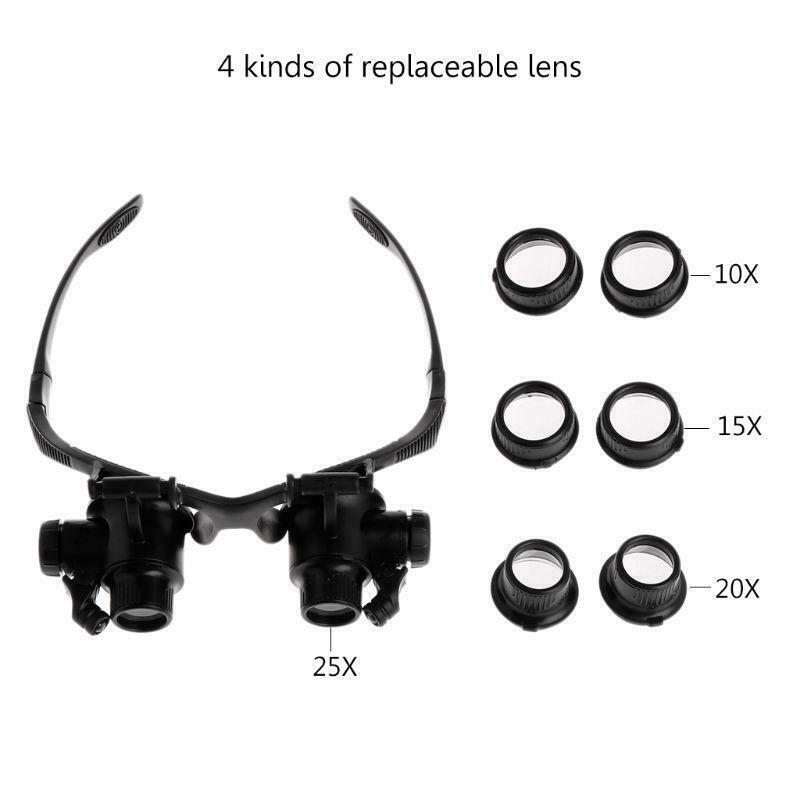 Headband Repair Magnifier With LED Light Dual Eye Jewelry Magnifying Glasses 10X