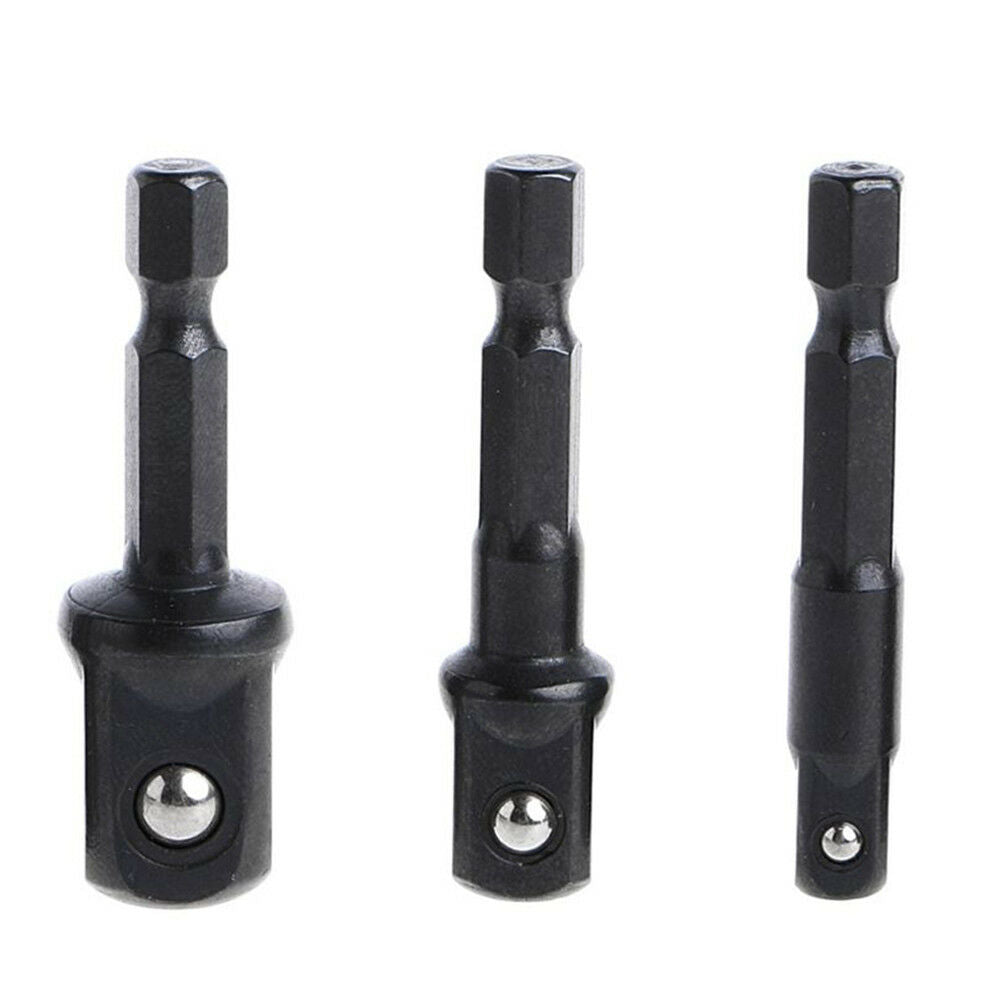3 Pcs Socket Adapter Set Hex Shank to 1/4 3/8 1/2 Inch Impact Driver Drill Bits