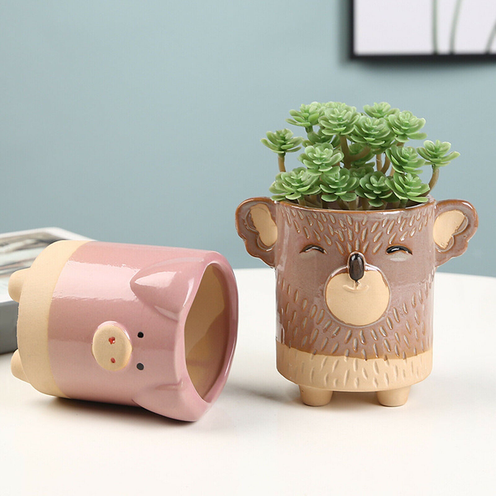 Flower Pot Animal Shaped Planters Pots 5pcs Koala Frog Desktop Decoration