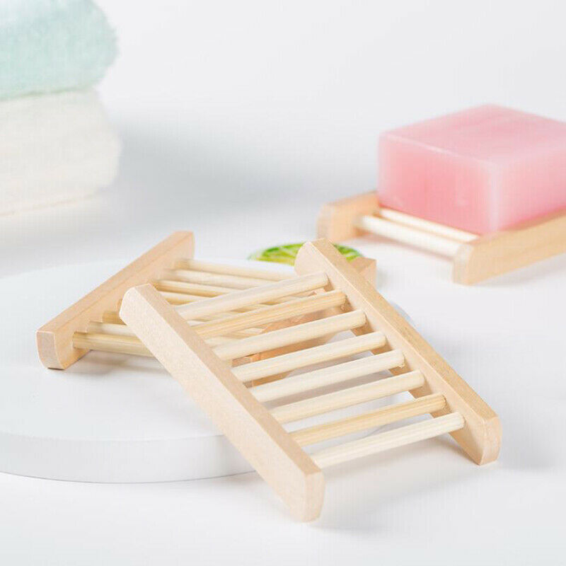 Natural Wood Bamboo Soap Drainer Dishes Tray Soap Dry Holder Storage Rack.l8