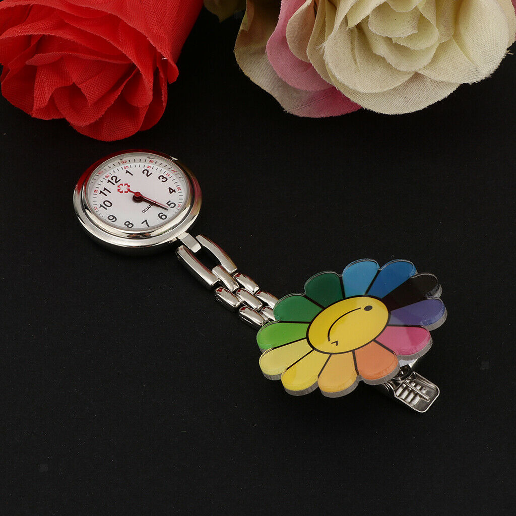 Flower shape Face Nurse Doctor Pocket Clip On Watch Brooch Fob Quartz Watch