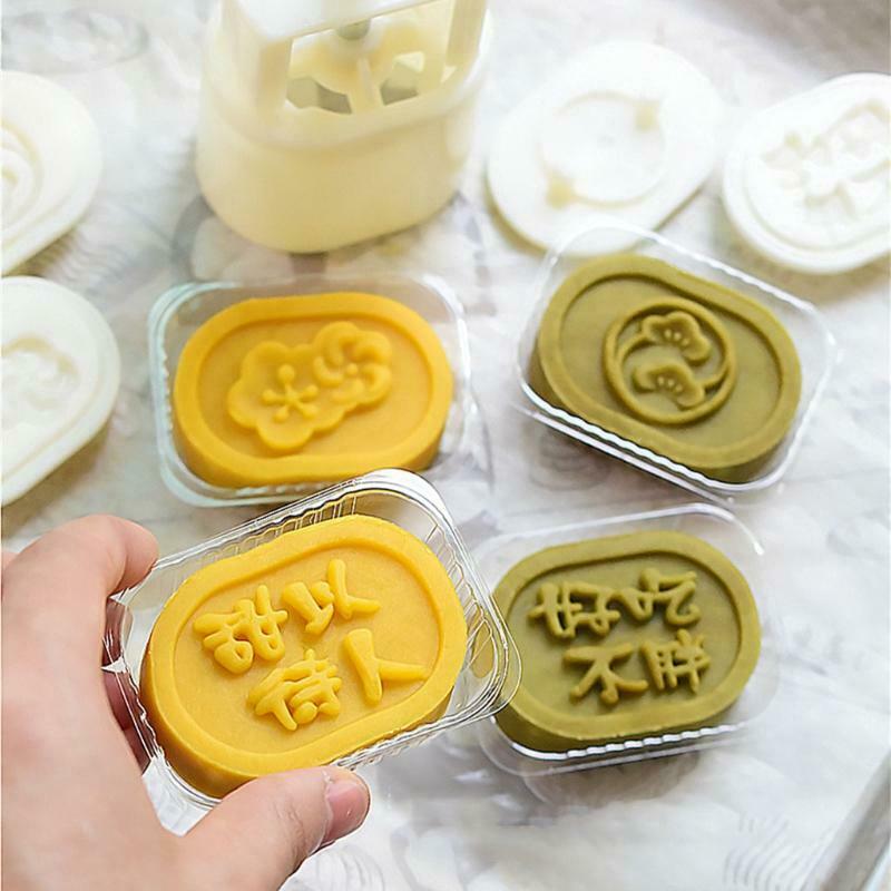 4PCS Stamp Plastic Pastry Moon Cake Stamp Mooncake Mould Cookies Pastry DIY Mold
