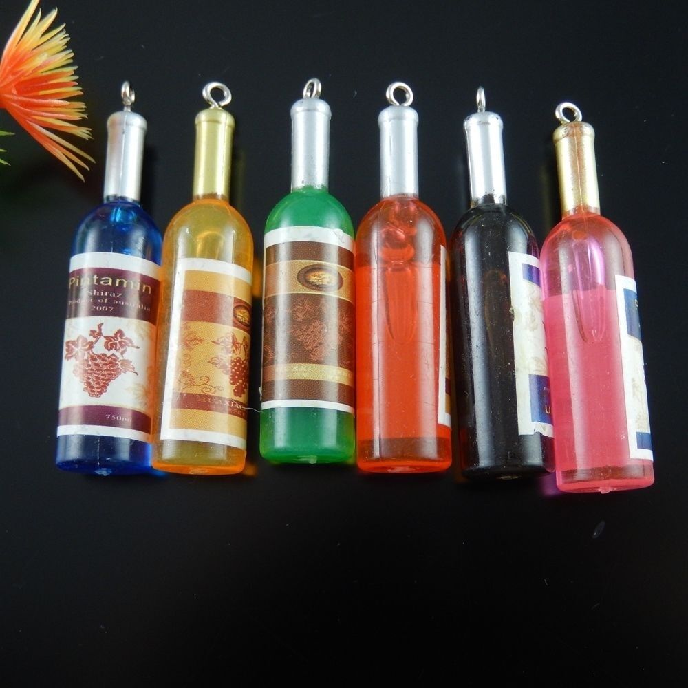 38375 Mixed Color Acrylic Wine Bottle Shape Charm Pendant Decor Craft 10 pcs