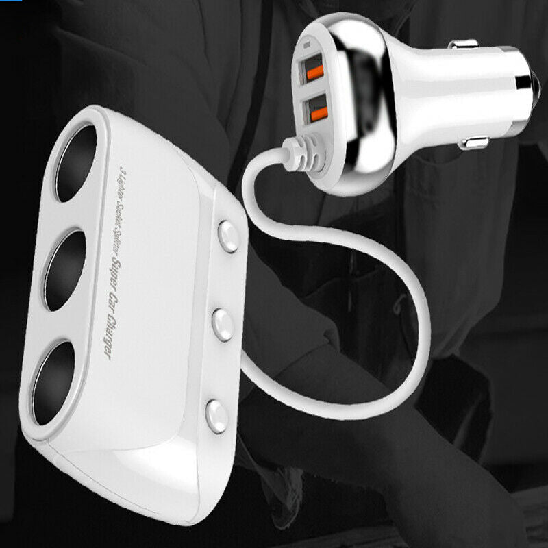 QC3.0 USB Car Fast Charger Independent Switch Cigarette Lighter Socket Splitter