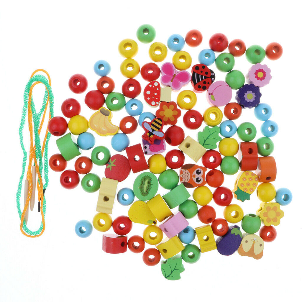 102 Pieces Developmental Baby Color Shapes Cognition Primary Lacing Beads Set