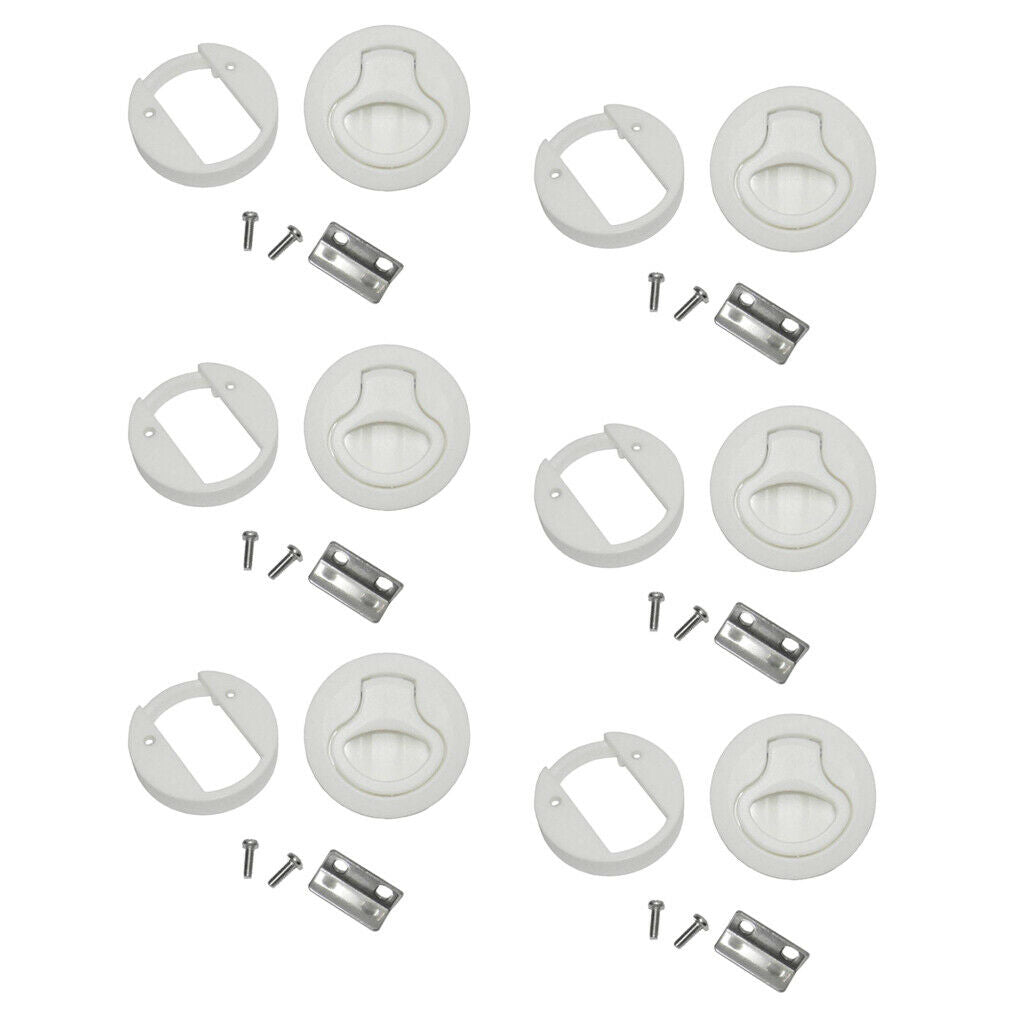 6Pcs 2" Nylon Round Flush Pull Hatch Latch Slam Latch for RV Marine Boat White