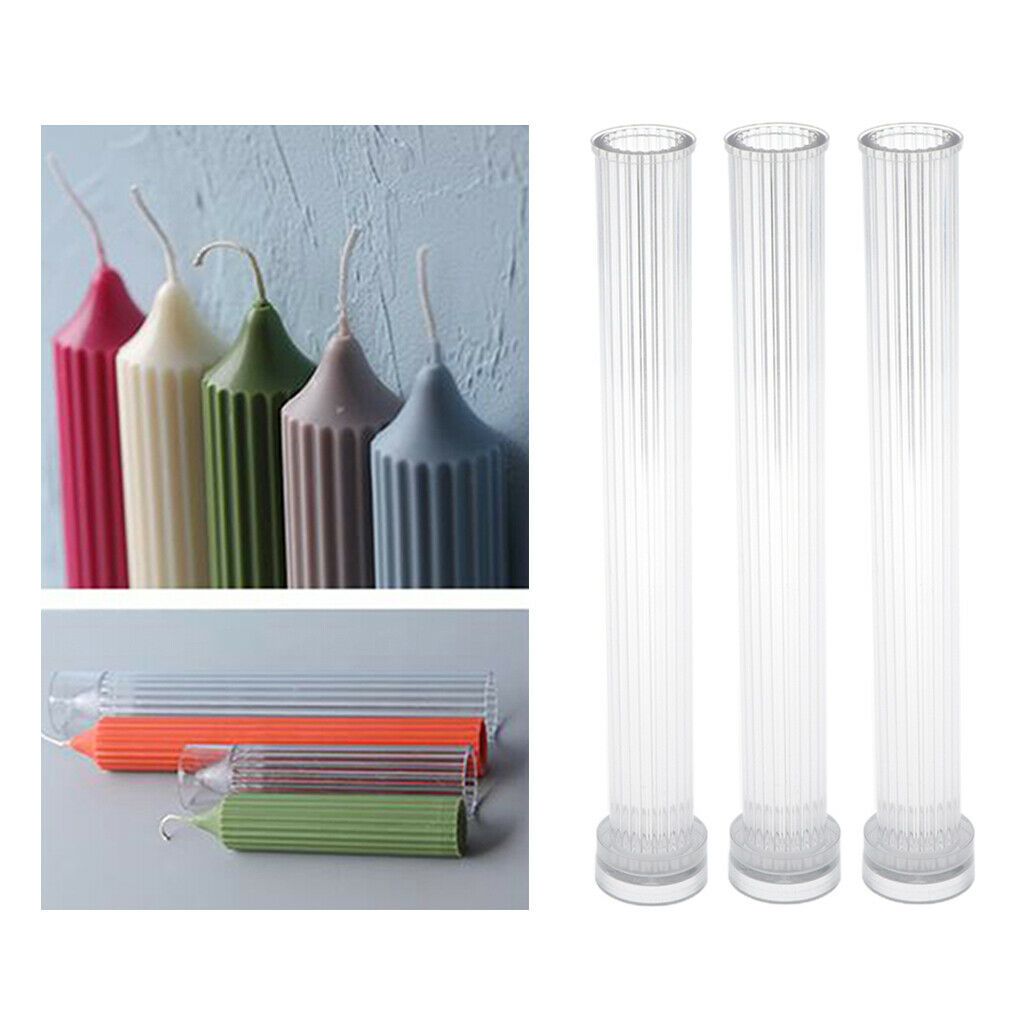 3x Pillar Shaped Clear Candle Mold Wax Candle Mould for Candle Making Crafts