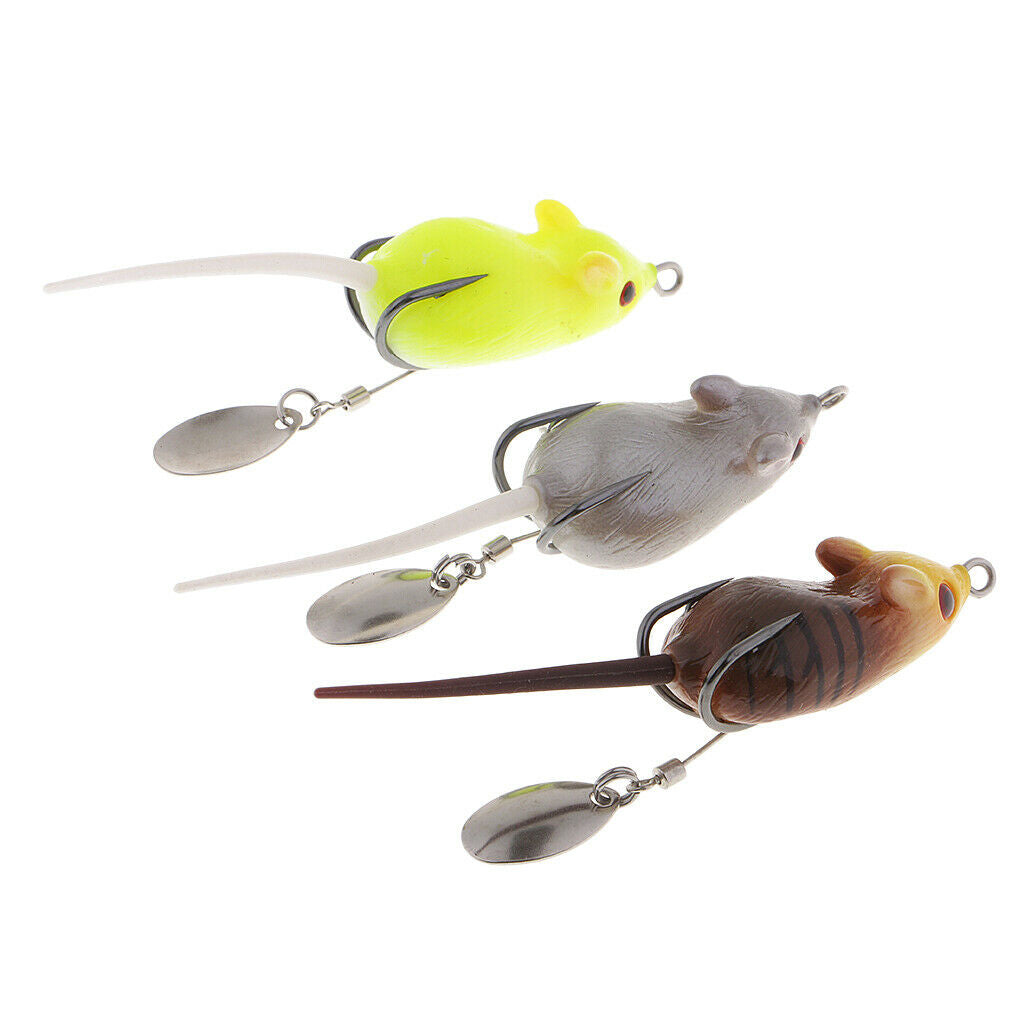 3pcs Simulation Mice Baits Topwater Hollow Body Rat Mouse Lures Spinnerbaits