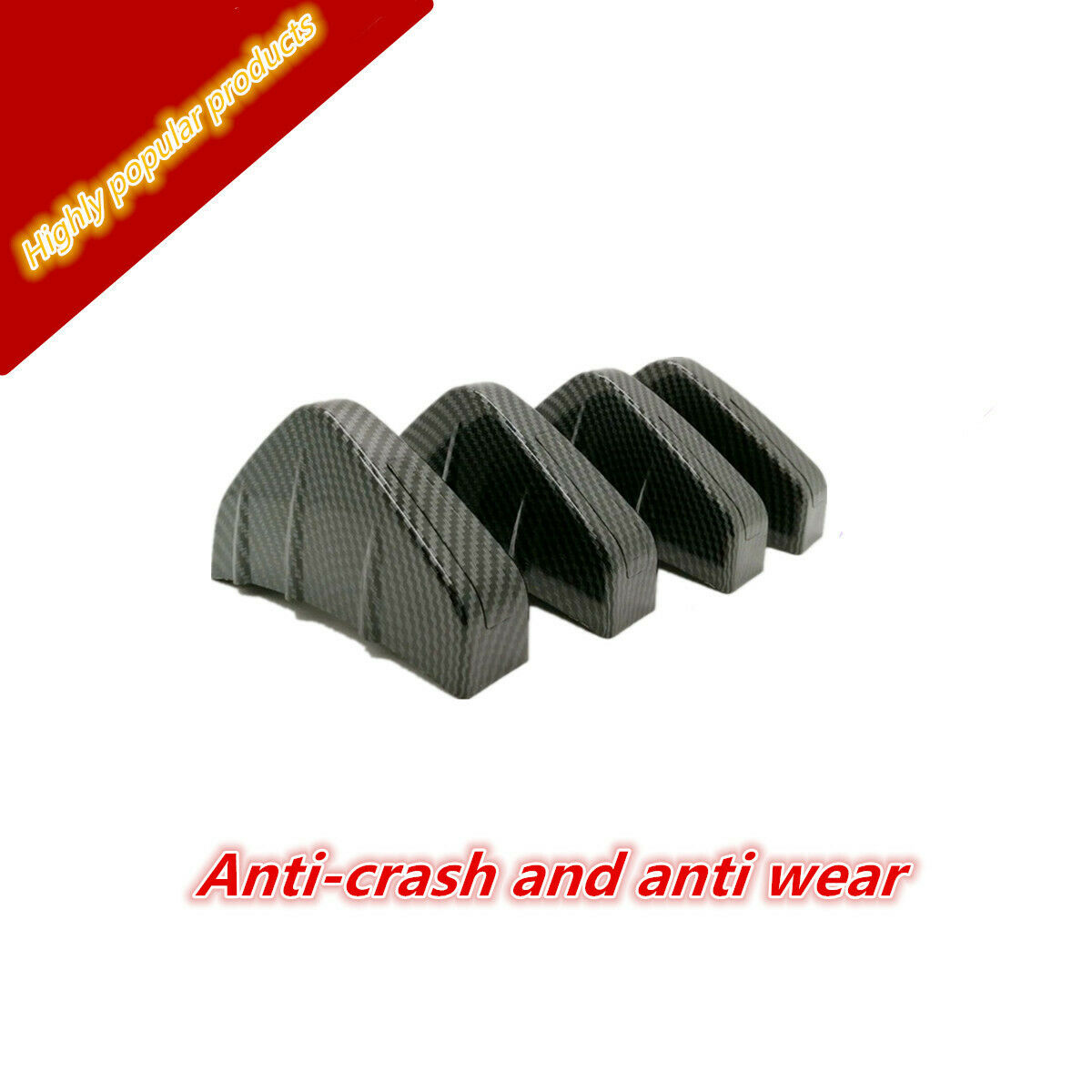 4 Pcs Carbon Fiber Style PVC Rear Bumper Diffuser Molding Point Garnish Black