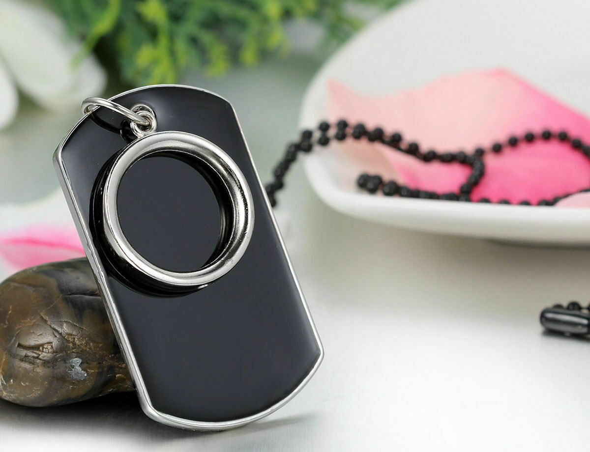Men's Stainless Steel Ring Dog Tag Pendant Necklace w Bead Chain AU FAST SHIP