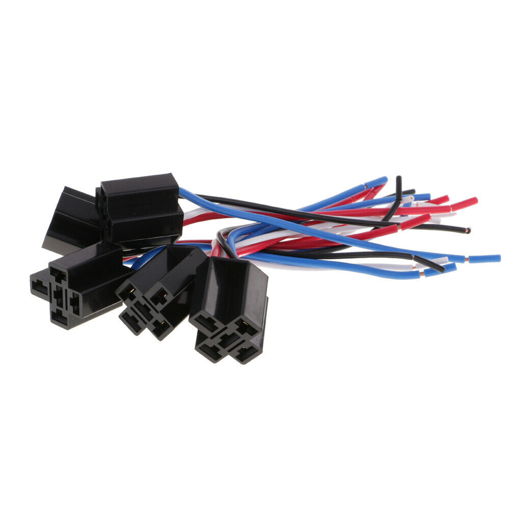 Set of 5x Relay SPDT Car Truck 12V 80A Relay 5 Pins And 4 Wires Harness