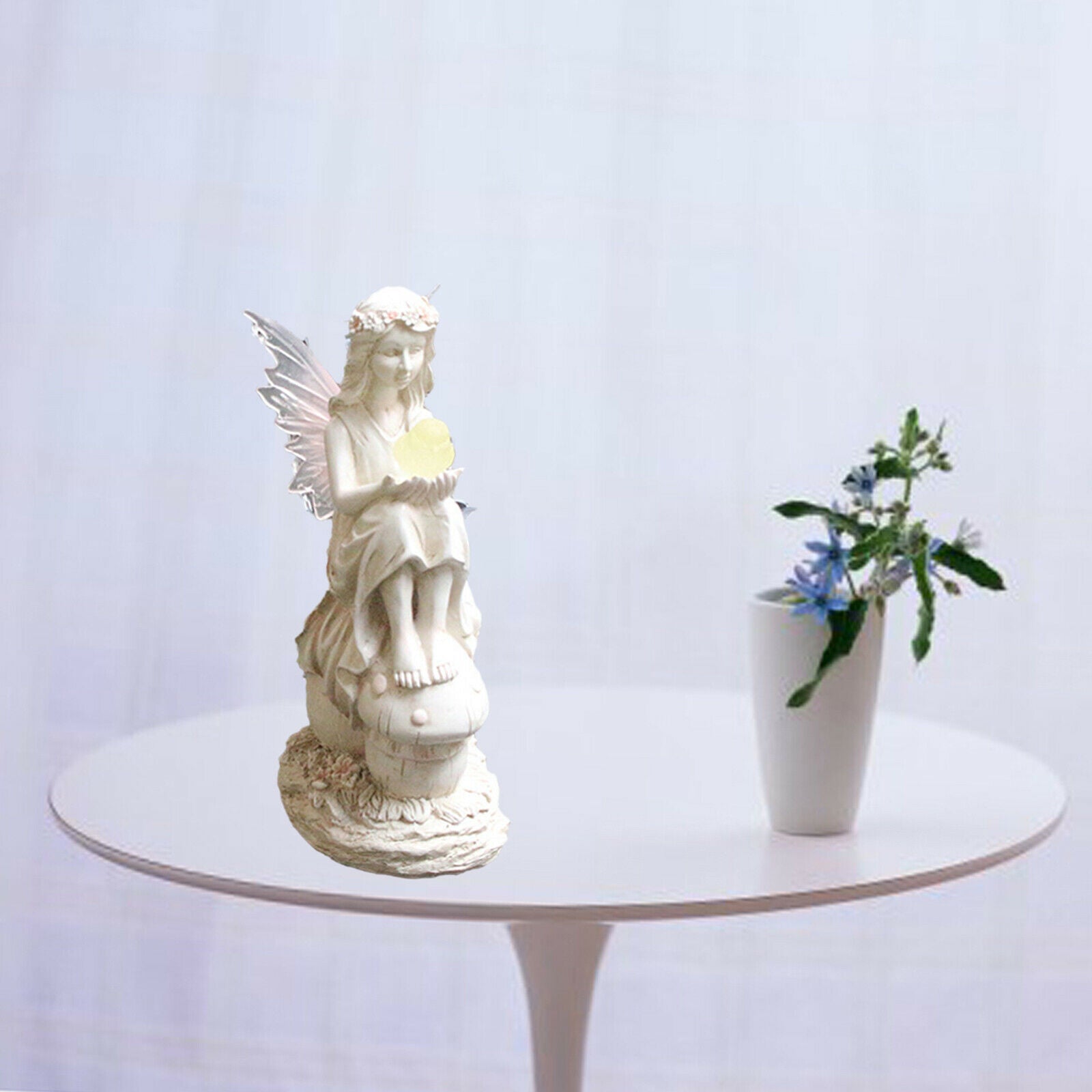 Angel Sculpture with Wing Solar Powered Pond Statue Ornaments White Bedroom