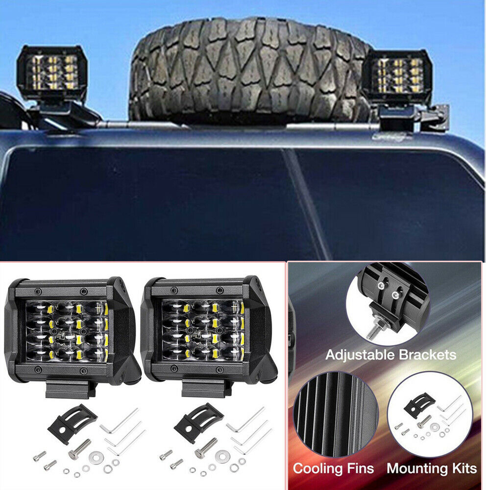 2PCS 4'' 72W LED Shooter Work Light Bar Flood Driving Fog fit for Offroad Trucks