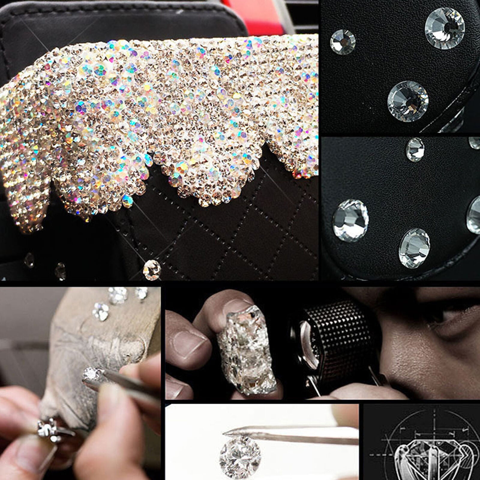 Bling Diamond Crystal Car Mobile Phone Holder Storage Box Car Decor Accessories