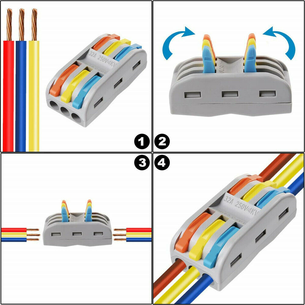 10PCS REUSABLE SPRING LEVER TERMINAL BLOCK ELECTRIC CABLE WIRE CONNECTOR PCT-2-3