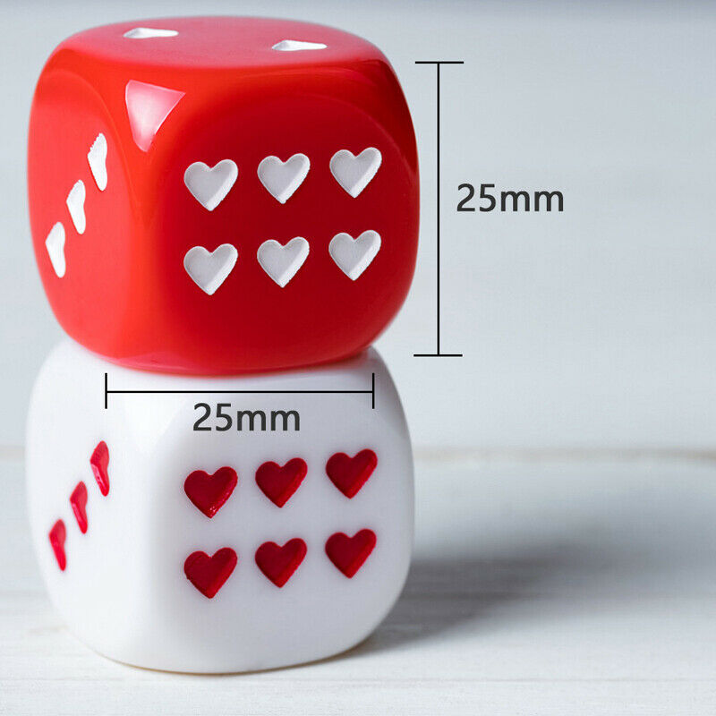 2pcs Acrylic 6 Sided Round Corner Heart-shaped Dice For Bar Party Family .l8