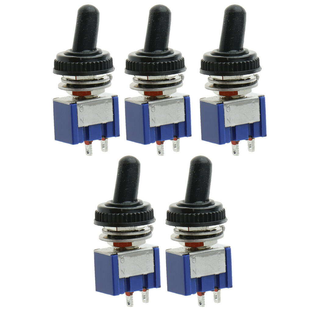 5 x On/Off Mini Small Toggle Switch + Waterproof Cover 2P Blue