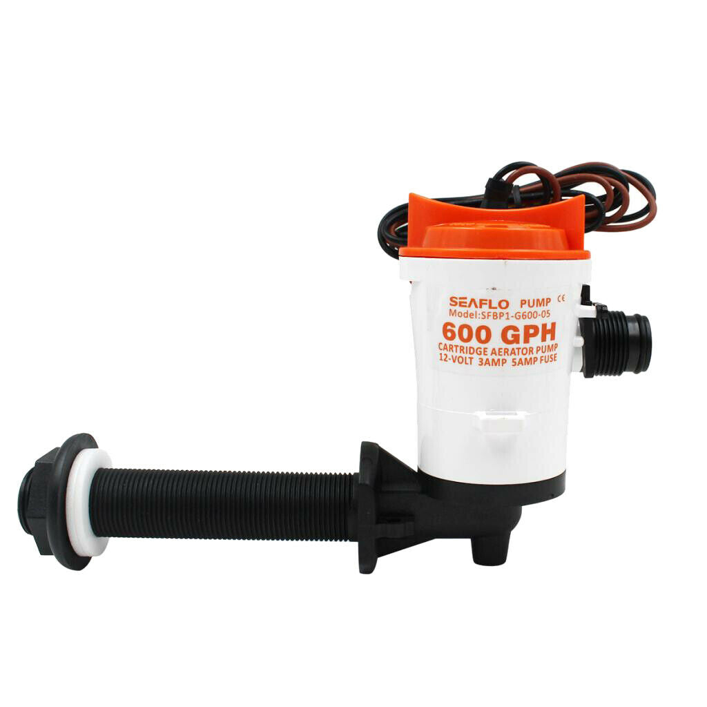 1x 1pc 12V 600GPH Bait Boat Tank Aerator Bilge Pump for Marine RV White