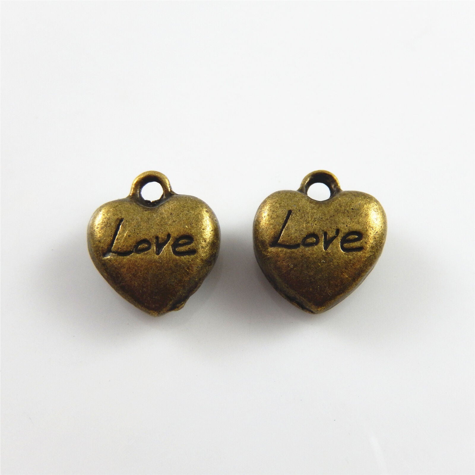 35 pcs Antiqued Bronze Mini Heart Shaped Charm "Love" Engraved Pendant Findings