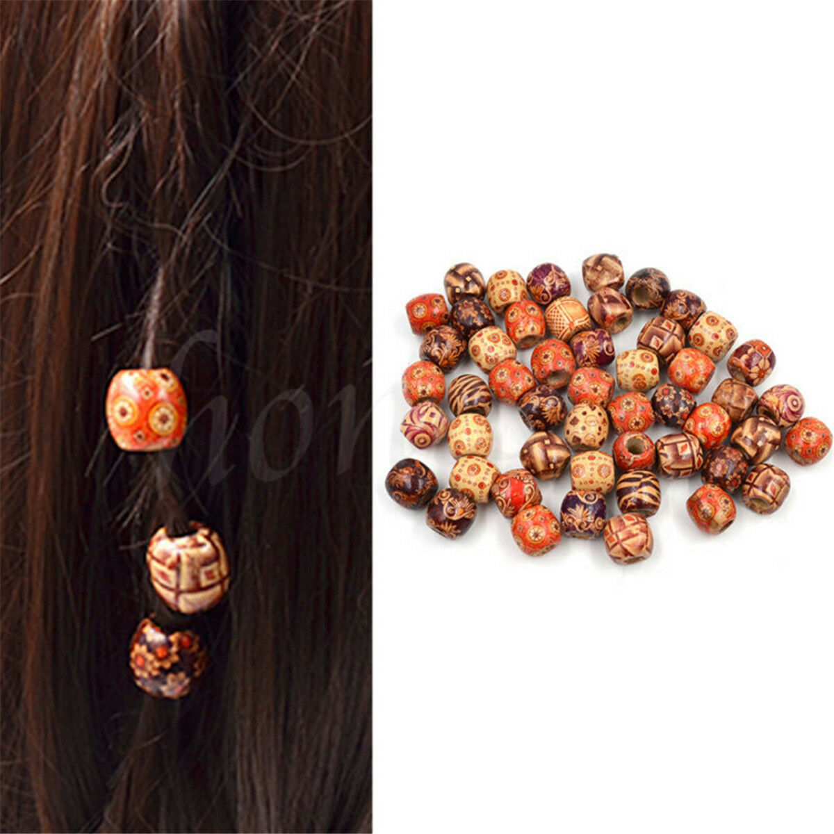 50Pcs Wooden Dreadlock Hair Beads for Braid Hair Extension DIY Jewelry Craft