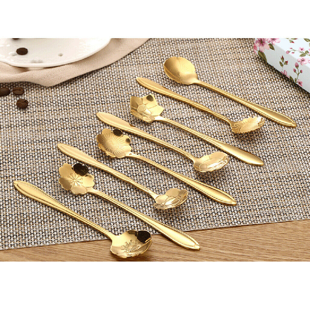 Teaspoon Set of 8 Teaspoons Coffee Tea Spoon Sugar Spoon Stainless Golden