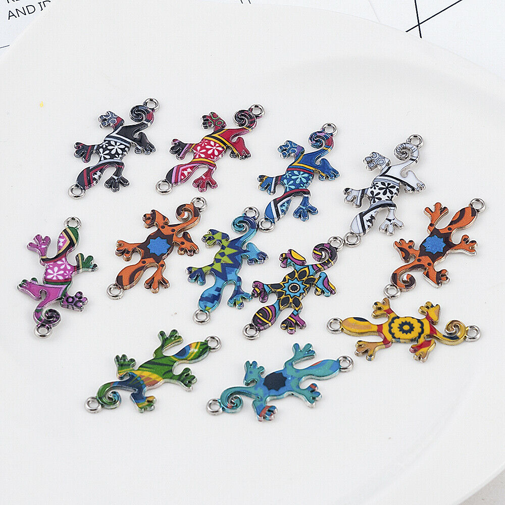 10X Mixed Colorful Gecko Connectors Charm DIY Necklace Charm Jewelry Making