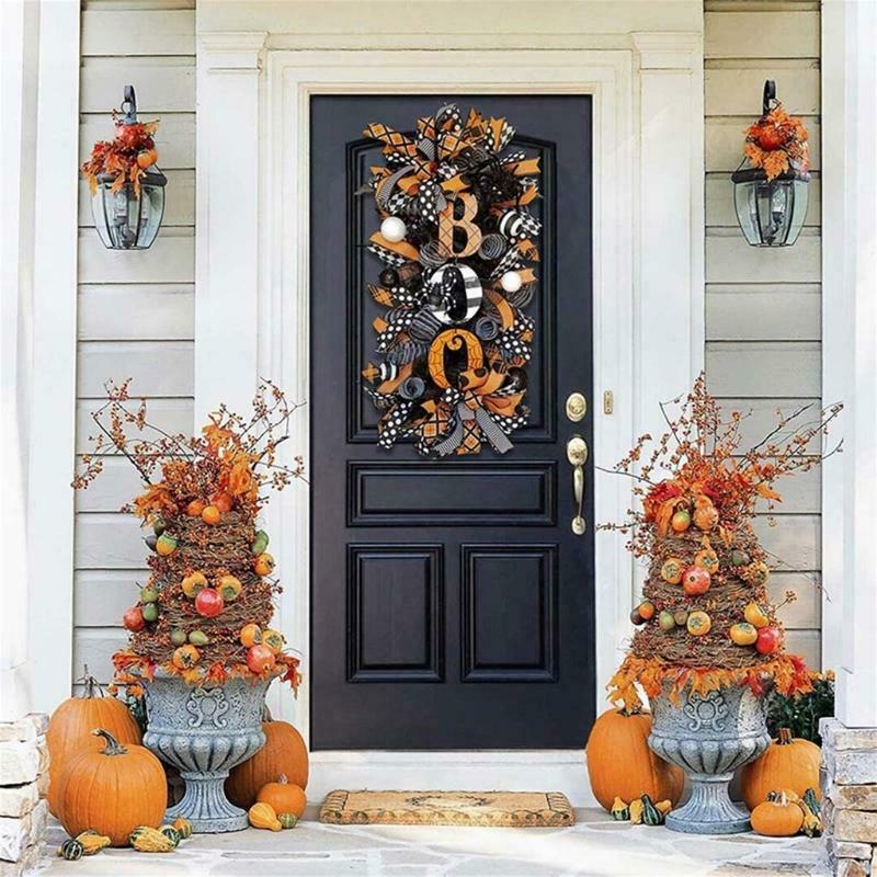Halloween Wreath Rattan Material Door Hanging for Halloween Ghost Party Crafts