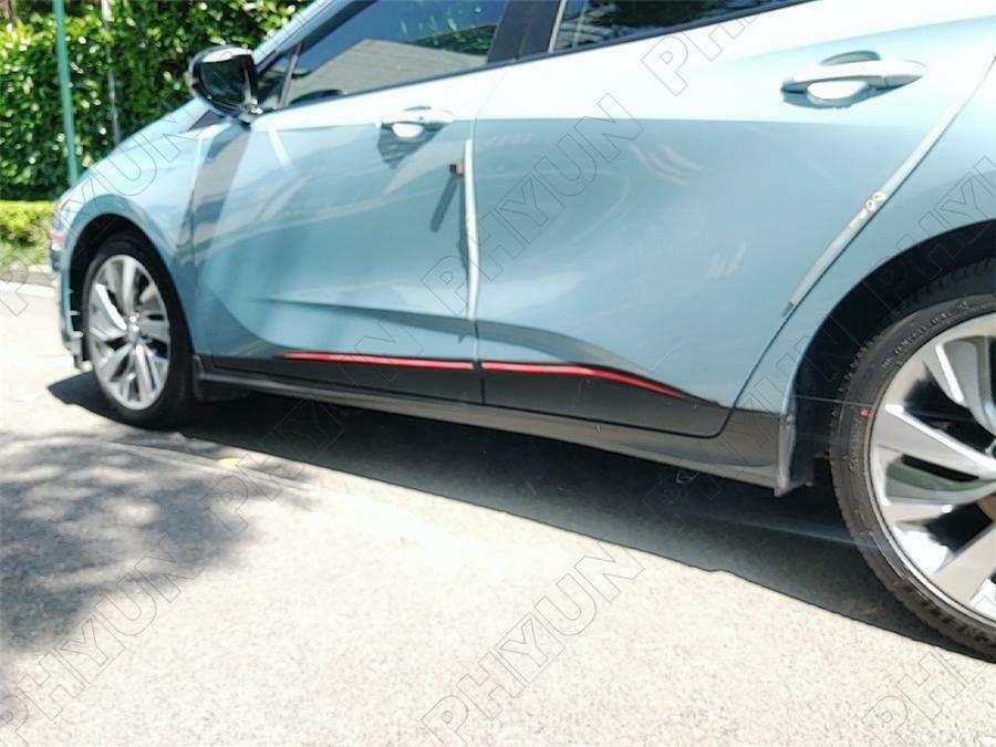 Black & Red Car Side Skirt Door Side Line Sill Molding Trim Cover Kit Universal