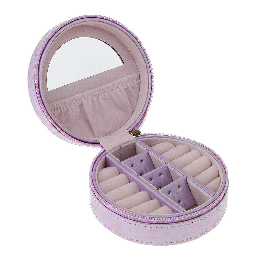 Portable Travel PU Leather Round Earrings Rings Ear Stud Jewelry Box Storage