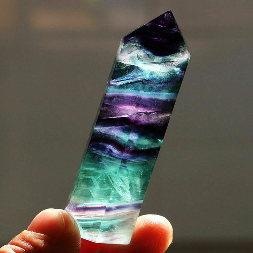50g 50-60MM Natural Colorful Fluorite Quartz Crystal Wand Point Healing Stone~