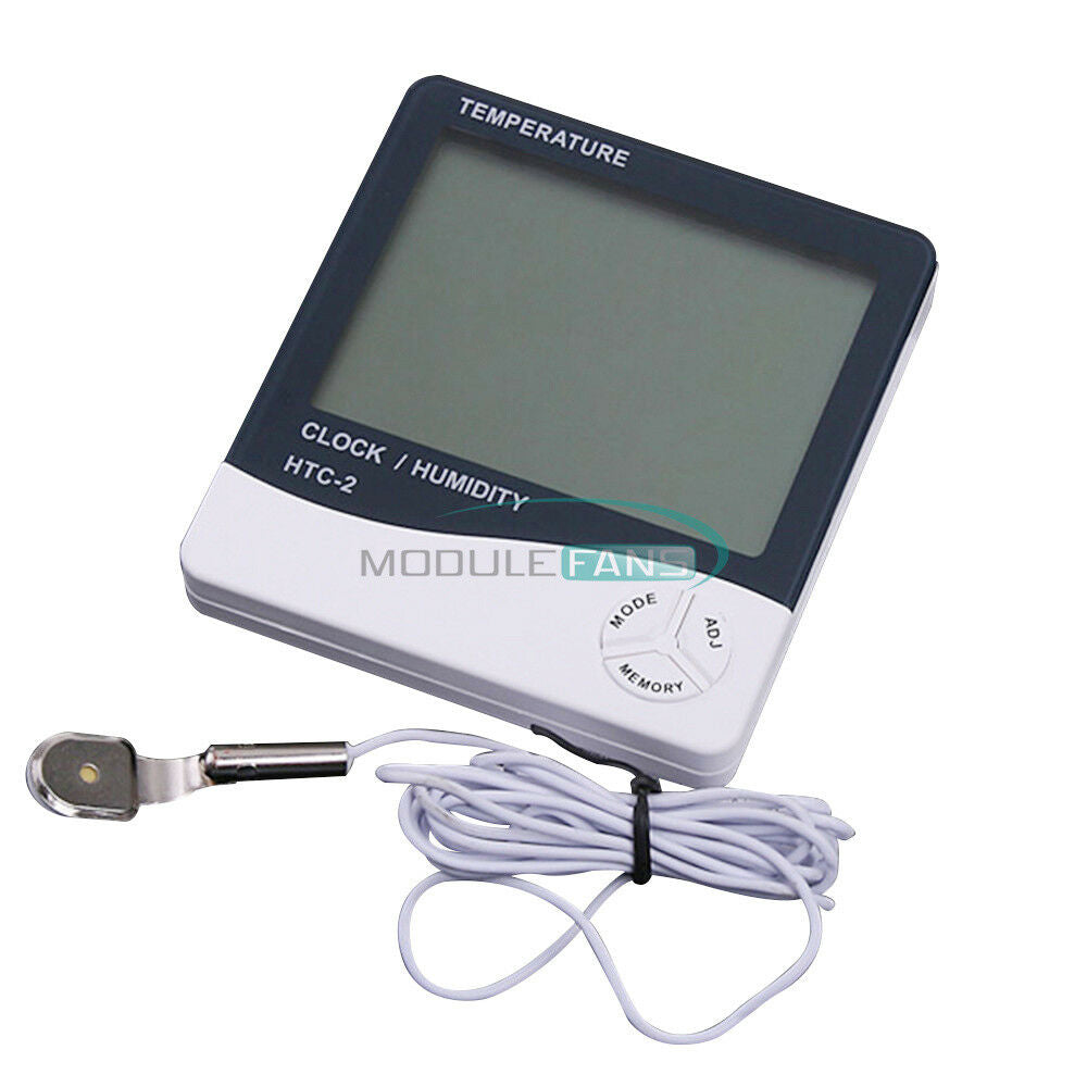 Digital LCD Temperature Thermometer Hygrometer Humidity Meter Clock White HTC-2