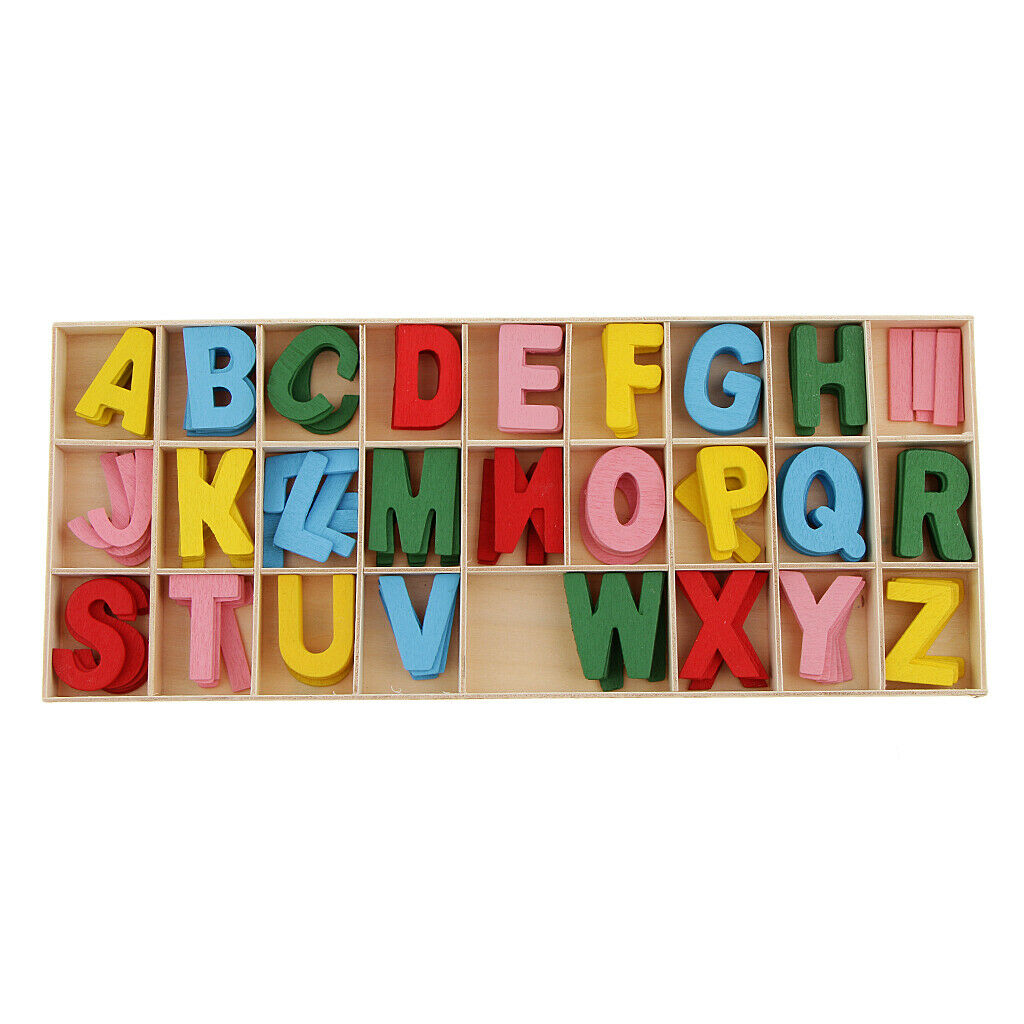 156pcs Wooden Shapes Letter Alphabet Embellishments In Box for Kids Games