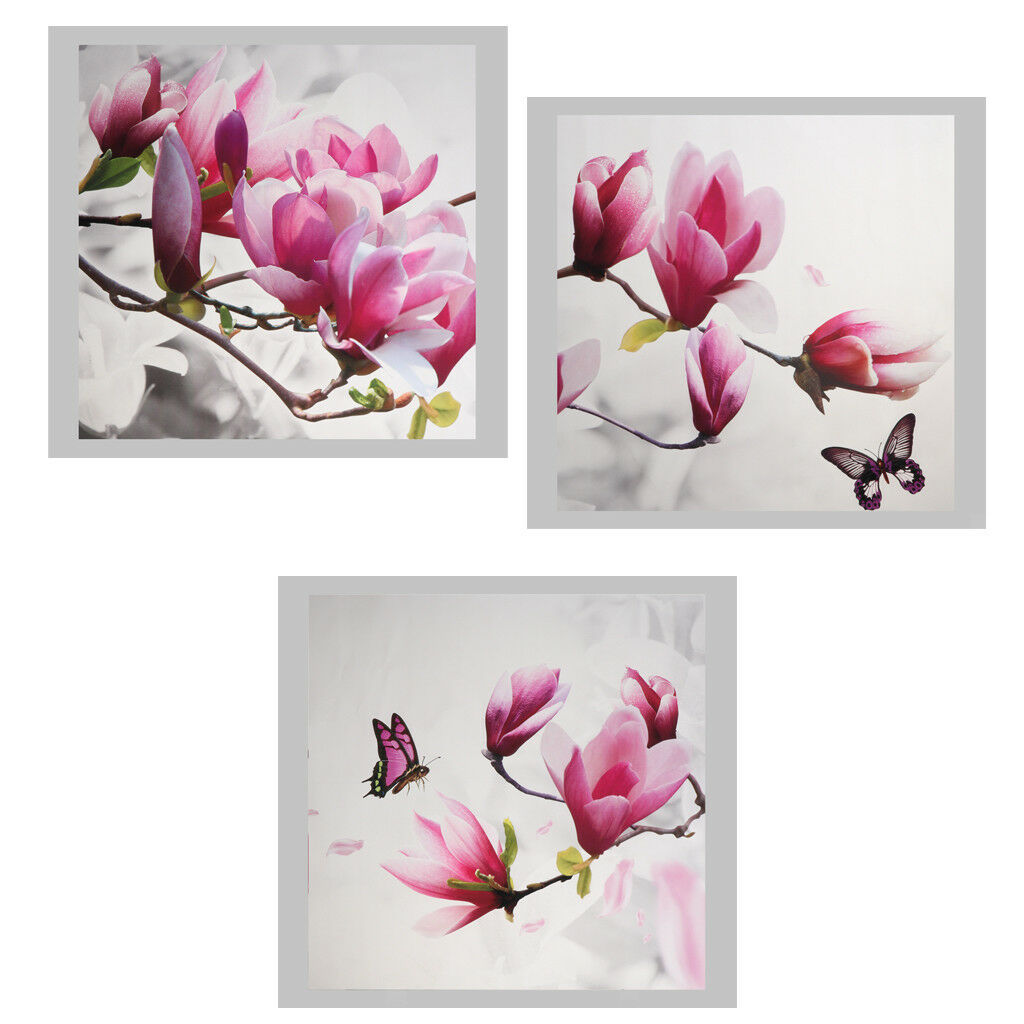 Set 3 Art Oil Painting Canvas Picture Peach Blossom Wall Home Decor 50x50cm