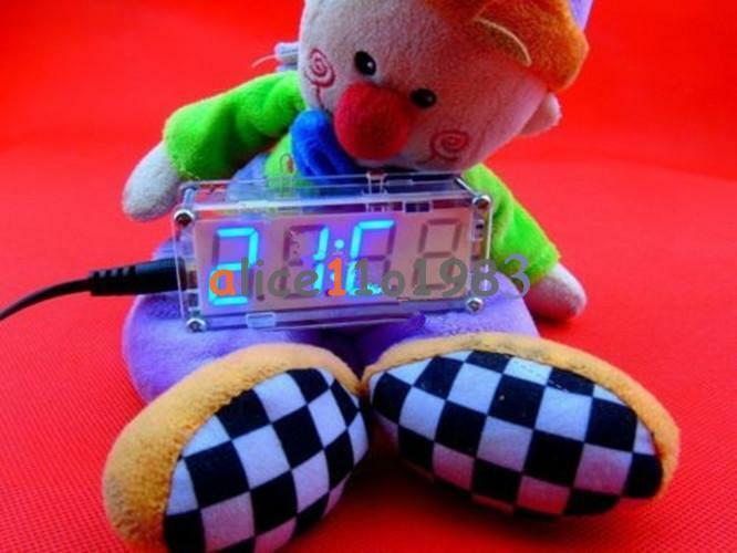 DIY Kit Blue LED Electronic Clock Microcontroller Digital Clock Time Thermometer