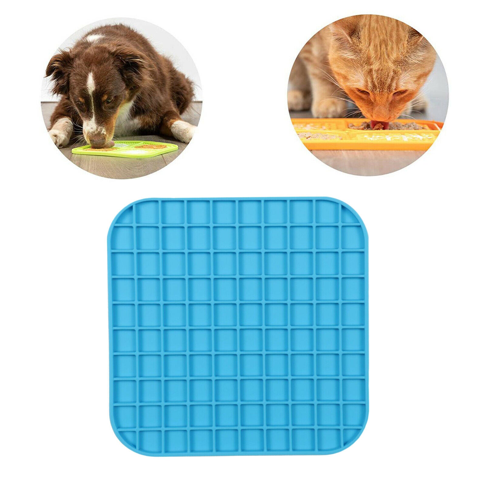 Pet Licking Mat Dogs Cats Calming Pad Anxiety Relief Slow Feeder Blue B