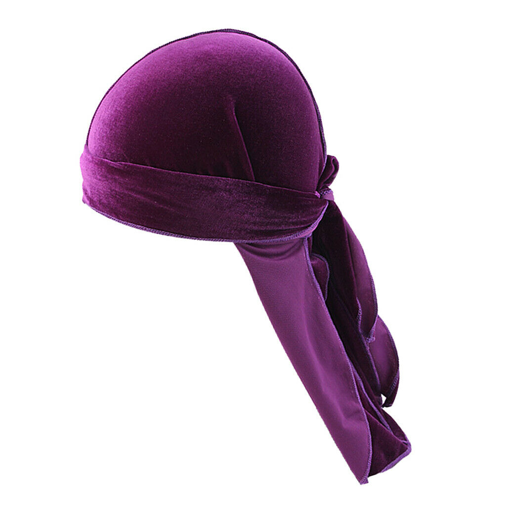 9x Mens Velvet Bandana Hat Durag Long-Tail Muslim Headwear Beanie Chemo Hat